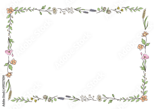 手描きボタニカルボーダーフレーム／Hand Drawn Botanical Border Frame