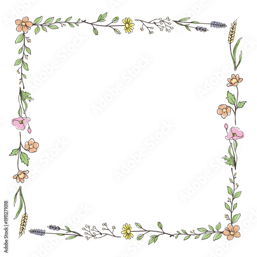 手描きボタニカルのスクエアフレーム／Hand Drawn Botanical Square Frame