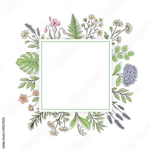 手描きボタニカルスクエアフレーム