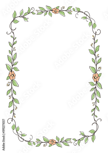 手描きボタニカルボーダーフレーム／Hand Drawn Botanical Border Frame