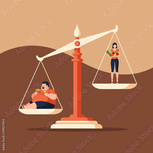 Woman Standing on Scale with Lying Man.