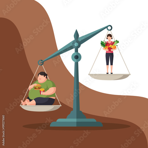 Man and Woman on Scale Illustration.
