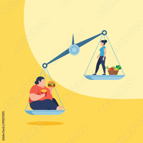 Overweight Man and Healthy Man on Scale.