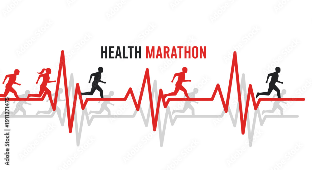 Obraz premium Dynamic Health Marathon Runners Graphic Design With Heartbeat