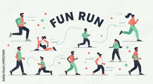 Dynamic Group Of People Running Together In Fun Race Event