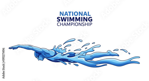 Dynamic Illustration of Swimmer in Water, National Swimming Championship Concept