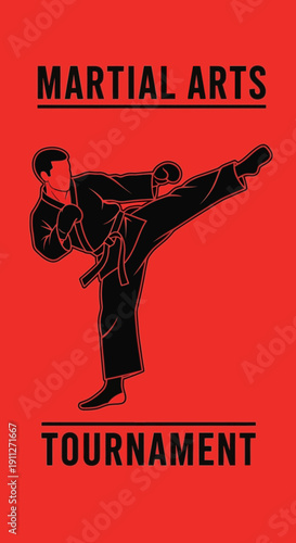 Dynamic Martial Arts Tournament Poster With Action Kick Graphic Design
