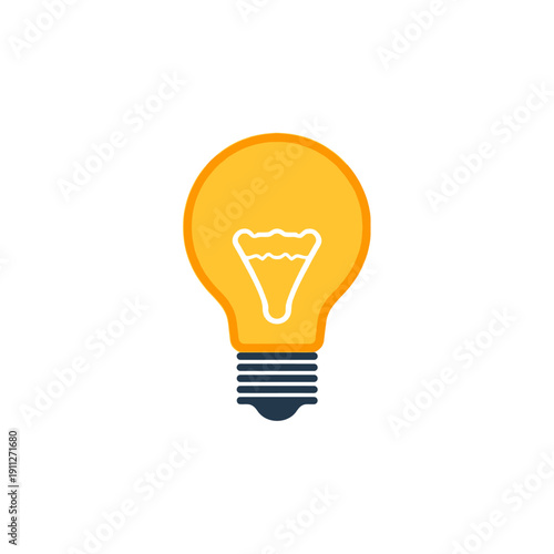 Bright idea concept illustrated by a single glowing light bulb on a white background, representing innovation and creativity