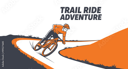 Dynamic Mountain Biker Riding Through An Orange Trail Landscape