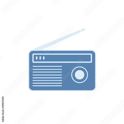 Vintage blue portable radio with extendable antenna and speaker, retro technology for audio entertainment, classic communication device illustration