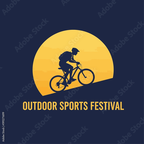 Dynamic Mountain Biker Silhouette Against A Vibrant Sunset Backdrop For Adventure Events