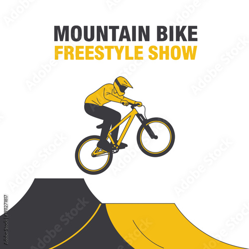 Dynamic Mountain Biker Performing Aerial Stunt on Freestyle Ramp