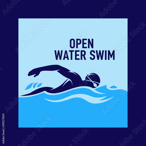 Dynamic Open Water Swimming Graphic Sportive Adventure Illustration