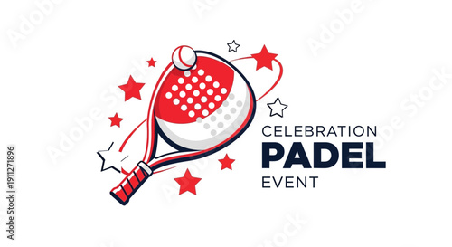 Dynamic Padel Celebration Event Graphic With Racquet and Ball
