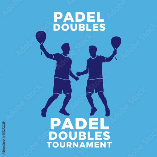 Dynamic Padel Doubles Tournament Celebration With Silhouetted Players Holding Balloons