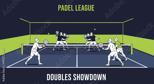 Dynamic Padel Doubles Match Action Illustration Vibrant Sports Scene