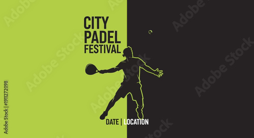 Dynamic Padel Festival Illustration With A Silhouette Of A Player, Black And Green