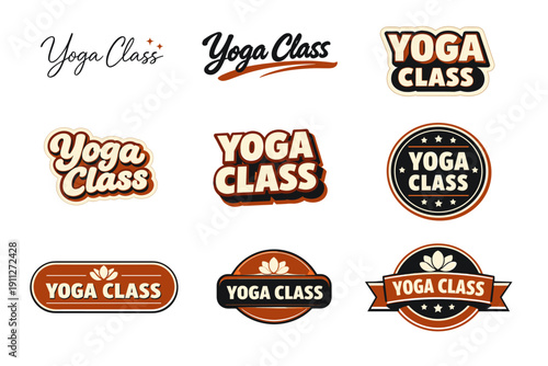Vintage yoga class logo collection with bold retro typography