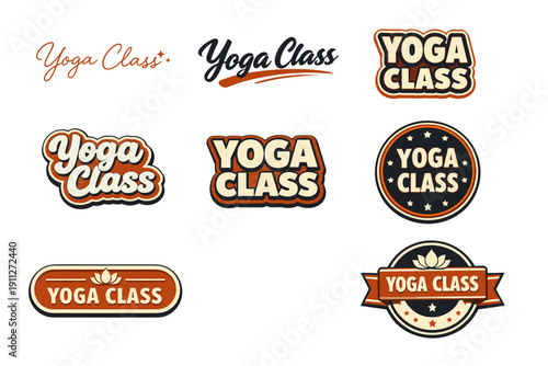 Vintage-inspired yoga class logo set with retro typography and design elements