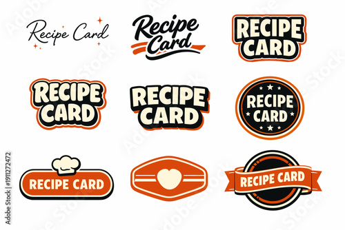 Collection of vintage-style recipe card logos with unique designs