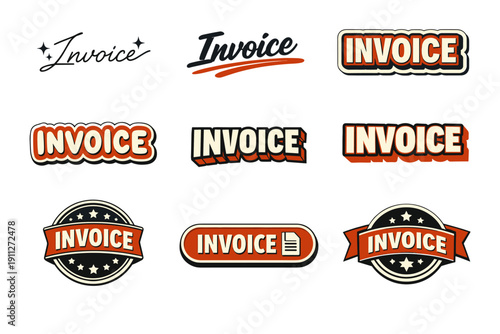 Retro vintage invoice label set in various styles and designs