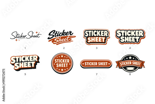 Vintage sticker sheet designs with retro typography and star accents