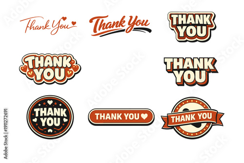 Colorful thank you sticker designs with creative typography