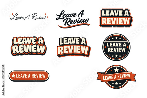 Leave a review designs: bold text, typography, stars, and banners