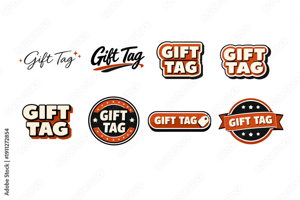 Obraz premium Set of eight retro gift tag designs in orange and black