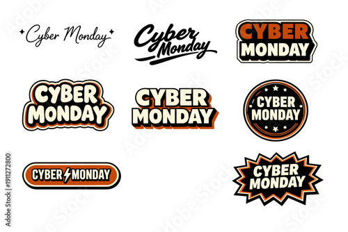 Cyber monday styled text logos collection with varied designs