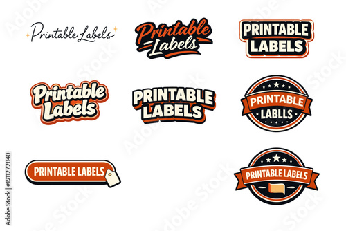Collection of printable label designs in various styles and colors