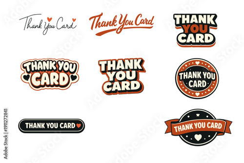 Retro thank you card designs with bold typography and heart accents