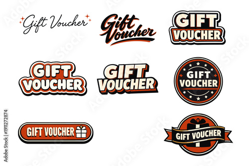 Collection of gift voucher designs with varying fonts and styles