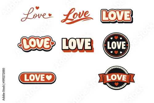 Retro love typography designs with hearts and bold styles