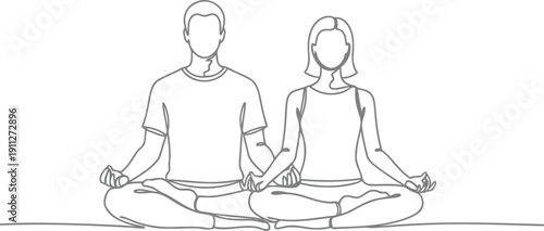 Couple meditating together in lotus pose line drawing