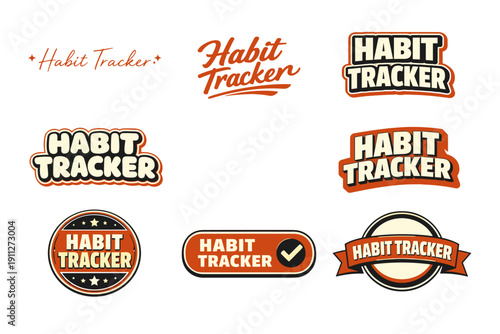 Collection of habit tracker logos with vintage design elements