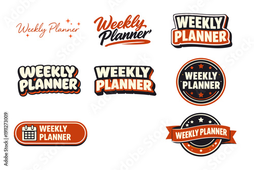 Modern weekly planner design collection in bold orange and black styles