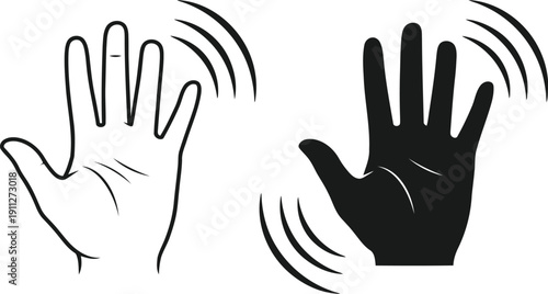 Two waving hands one outline one silhouette illustration