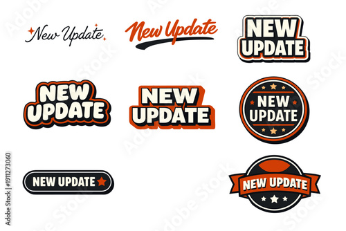 Variety of retro new update badges in red and black