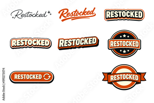 Restocked logos collection: diverse designs in orange and black styles