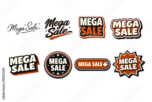Set of mega sale labels in various bold designs and styles