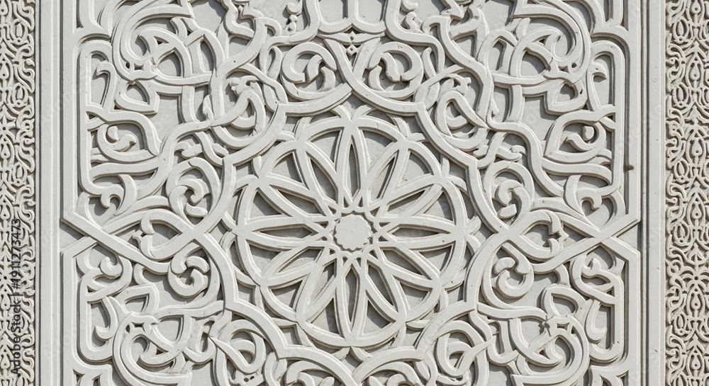 Obraz premium Intricate White Geometric Pattern on a Textured Surface.