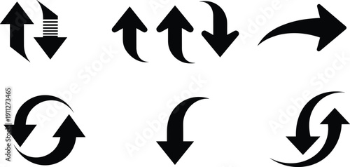 Up and down arrow icons set, direction, movement, rotation, exchange, flow, navigation, data transfer, refresh and progress concept vector
