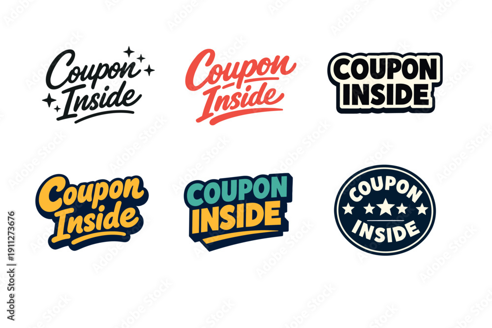 Obraz premium Variety of 'coupon inside' logos with different colors and styles
