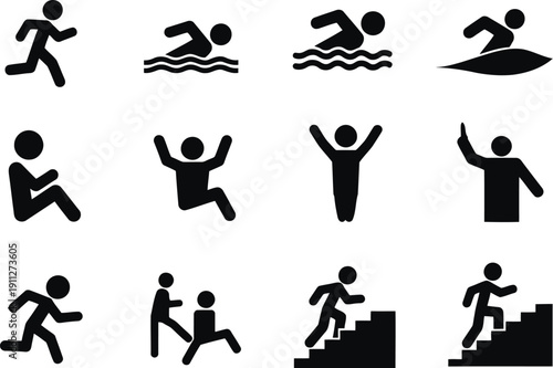 Collection of silhouetted figures engaged in various sports and activities