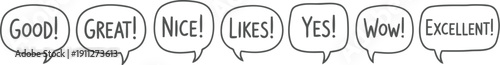 Hand drawn speech bubbles with positive feedback words