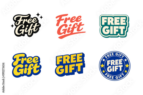 Colorful free gift text designs in various fonts and styles