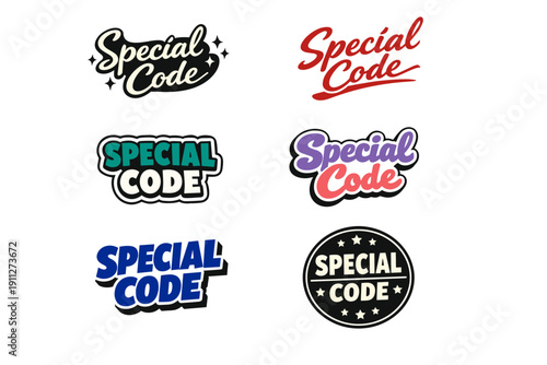 Stylized special code logos in various fonts and colors
