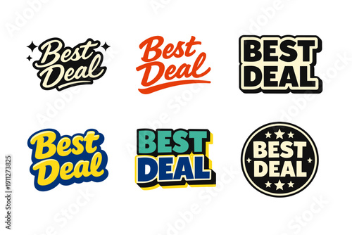 Collection of six 'best deal' text designs in various styles