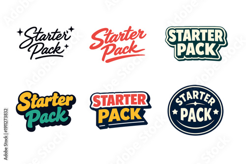 Variety of starter pack logos in different styles and colors